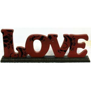 "Love" Stand Up Decorative Sign Red Home Decor Black Swirl Paisley Designs